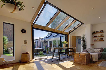 Solarlux Oak/Alu Glass roof with bifolds