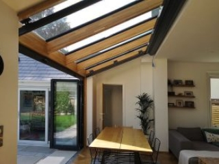 Solarlux Oak & Glass Roof & Bifold Doors- interior Solarlux Oak & Glass Roof & Bifold Doors- interior