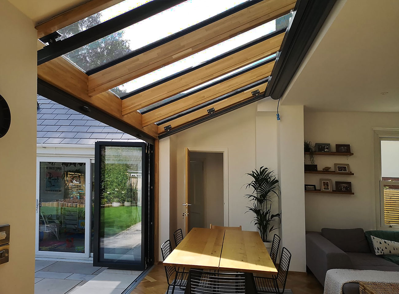 Solarlux Oak & Glass Roof & Bifold Doors- interior