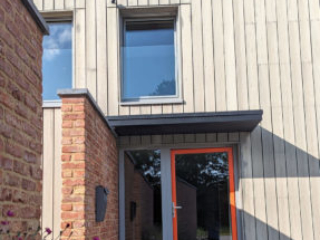 Internorm HT410 Entrance Door and Sidelight. Timber-Aluminium, triple-glazing.