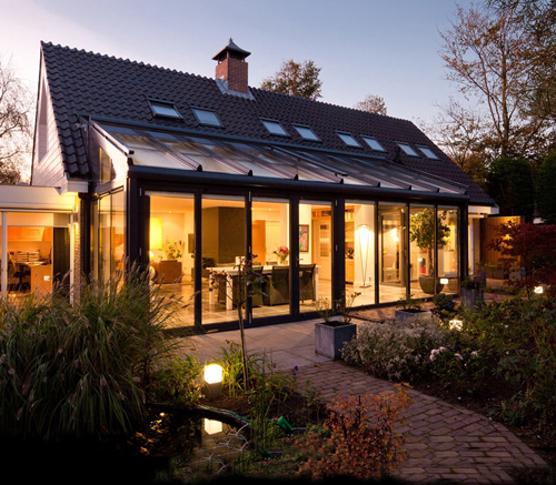 glass extension at night