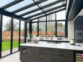 View of this big German-made glass extension at the kitchen end